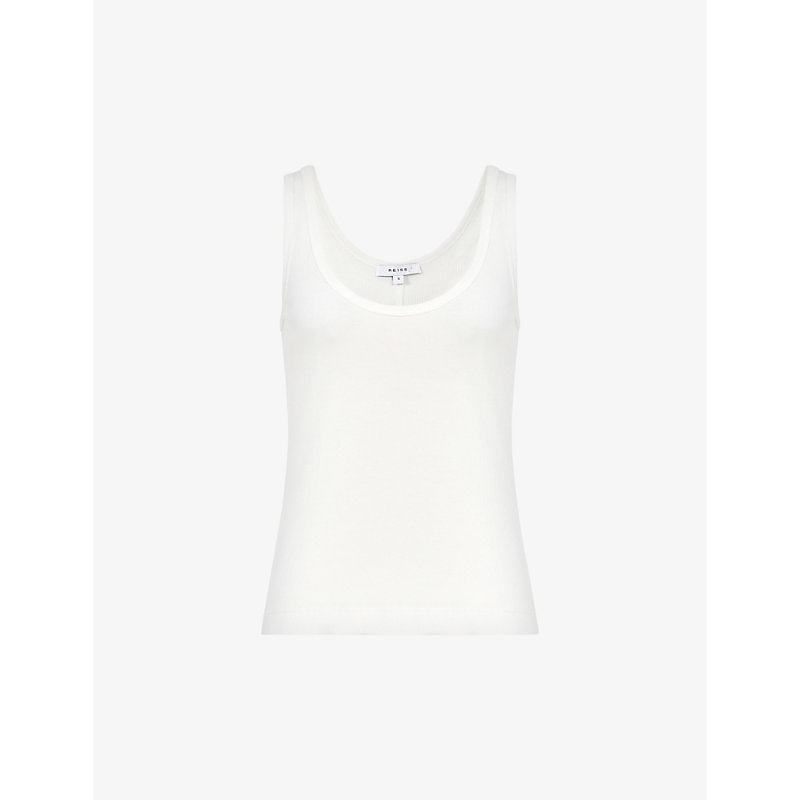 Shop Reiss Women's White Violet Scoop-neck Ribbed Stretch-cotton Vest
