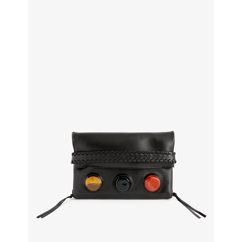 Chloé Chloe Womens Black Mony Quartz-embellished Leather Clutch Bag