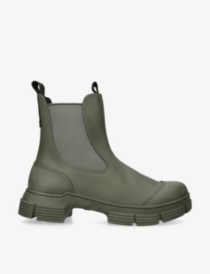Ganni Womens Khaki City Recycled Rubber-blend Chelsea Boots In Khaki