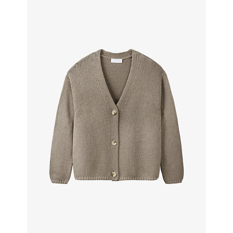 Shop The White Company Buttoned V-neck Cotton-knit Cardigan In Shell