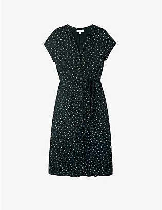 THE WHITE COMPANY: Floral-print tied-waist button-through stretch-jersey midi dress