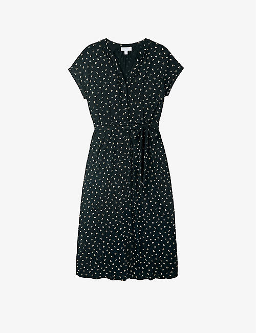 THE WHITE COMPANY: Floral-print tied-waist button-through stretch-jersey midi dress