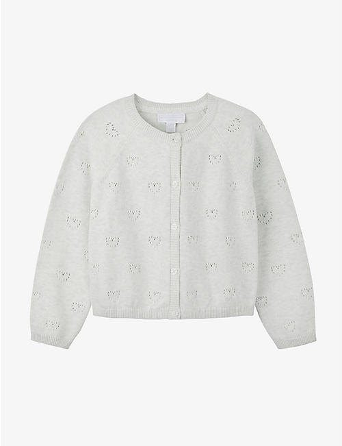 THE LITTLE WHITE COMPANY: Heart embroidered stretch-cotton cardigan 18 months-6 years