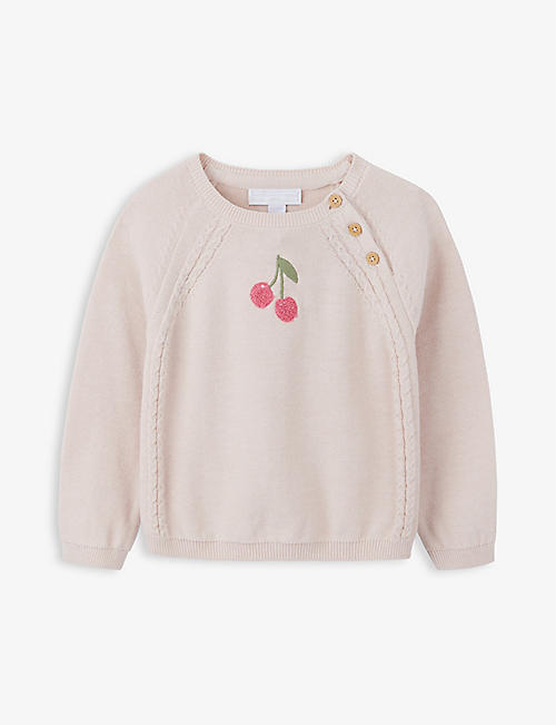 THE LITTLE WHITE COMPANY: Cherry-embroidered cotton-knit jumper 0-18 months