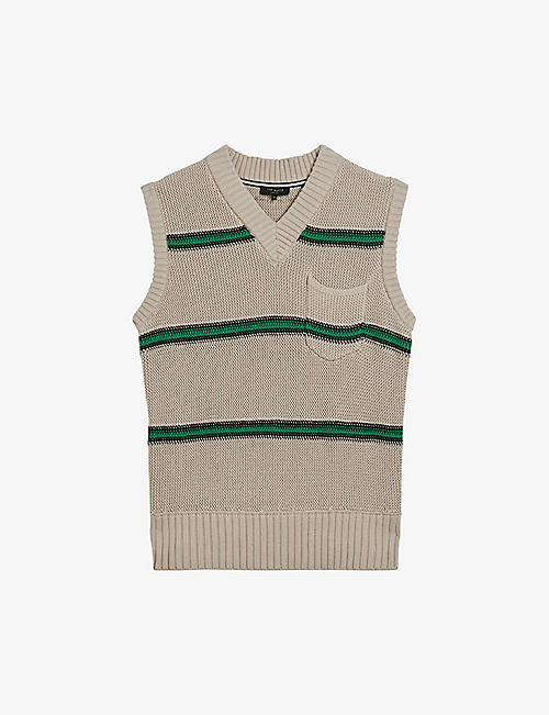 TED BAKER: Bantham striped V-neck cotton-knit vest