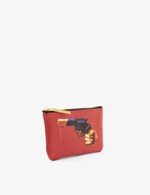 Shop Seletti Womens Red/black/gold Wears Toiletpaper Revolver Faux-leather Coin Bag