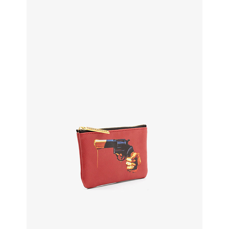 Shop Seletti Womens Red/black/gold Wears Toiletpaper Revolver Faux-leather Coin Bag