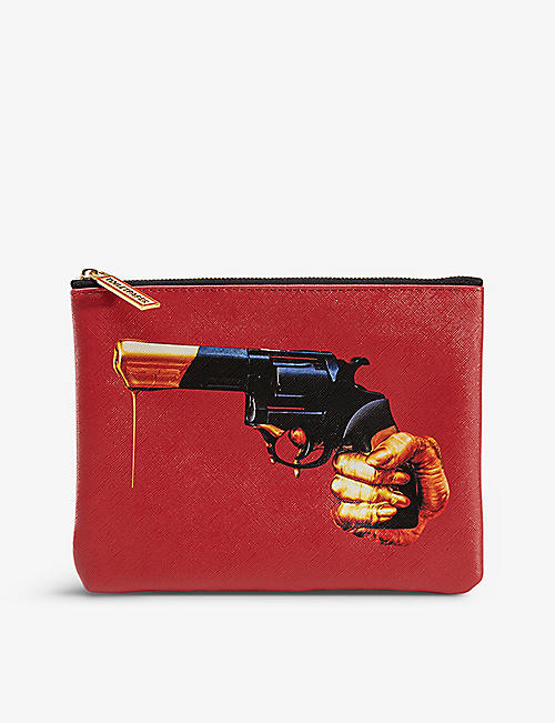 SELETTI: Seletti wears TOILETPAPER Revolver faux-leather cosmetics bag 21cm x 15cm