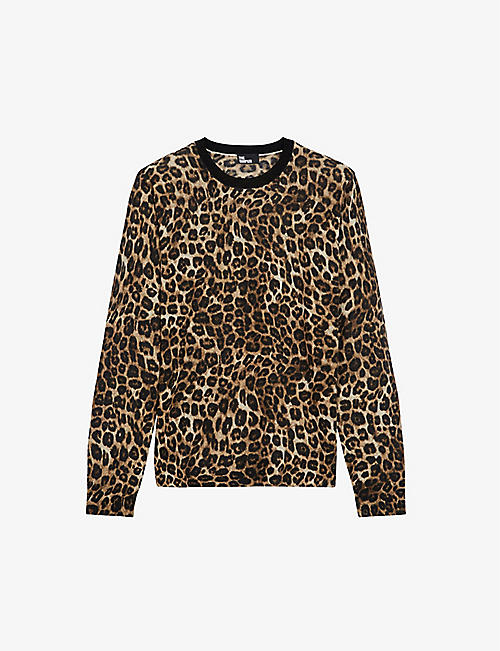 THE KOOPLES: Leopard-print contrast-trim cashmere sweatshirt