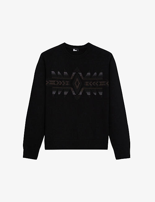 THE KOOPLES: Geometric-print ribbed-trim wool and cotton-blend sweatshirt