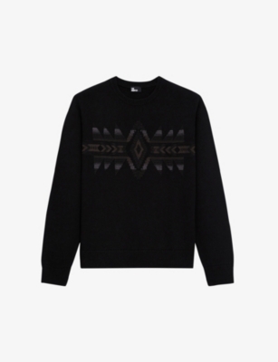 Geometric-print ribbed-trim wool and cotton-blend sweatshirt