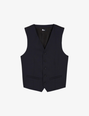 The Kooples Mens Nav03 Tailored V-neck Wool Waistcoat In Blue