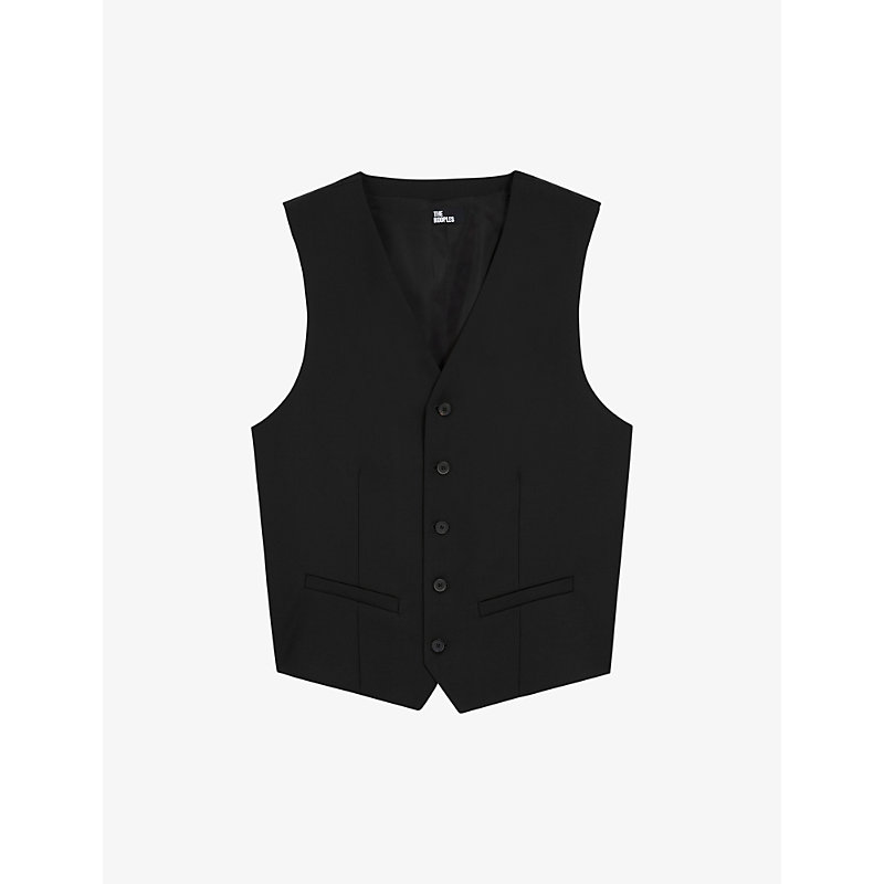 The Kooples Mens Bla01 Darted-front Slim-fit Wool Waistcoat In Black