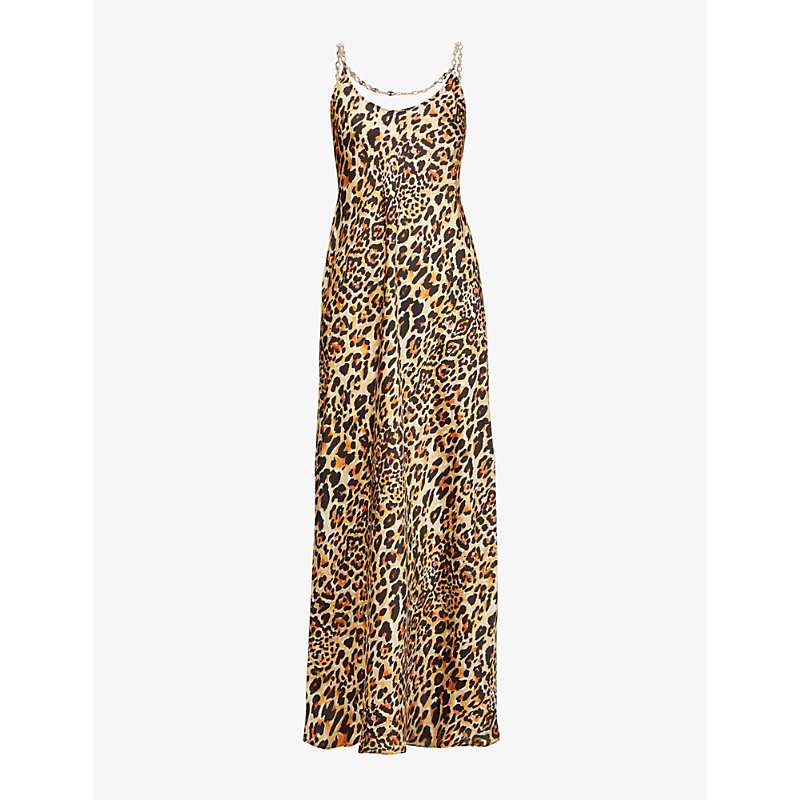 Paco Rabanne Leopard-print Chain-strap Woven Midi Dress In Leopard Commercial