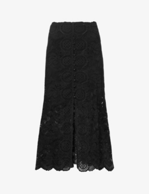 Rabanne Lace-embroidered Midi Skirt In Black