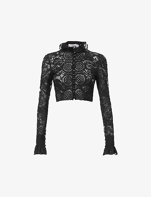 PACO RABANNE: Lace-embellished stretch-woven top