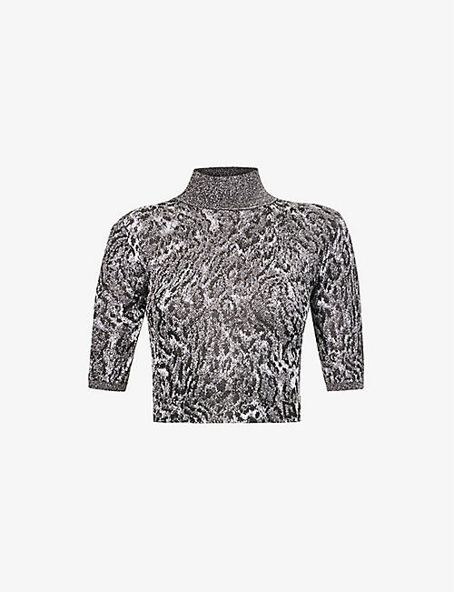 PACO RABANNE: Leopard-print cropped stretch-woven top
