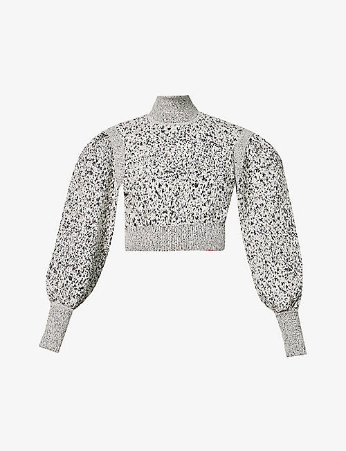 PACO RABANNE: Turtleneck puffed-sleeve stretch-woven top