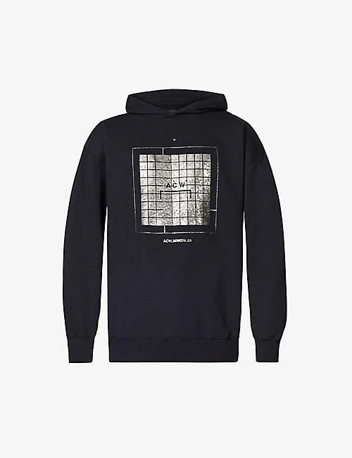 A COLD WALL: Foil Grid textured-graphic relaxed-fit cotton hoody