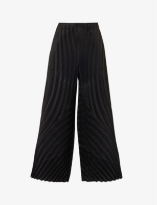 ISSEY MIYAKE ISSEY MIYAKE WOMEN'S BLACK GEM PLEATED WIDE-LEG MID-RISE WOVEN TROUSERS,59182420