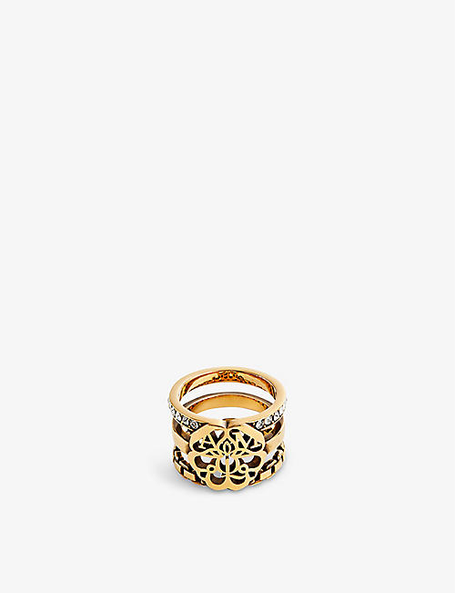 ALEXANDER MCQUEEN: Seal rhinestone-embellished gold-toned brass ring