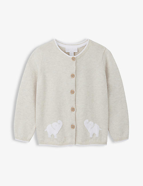 THE LITTLE WHITE COMPANY: Elephant-motif organic-cotton cardigan 0-24 months