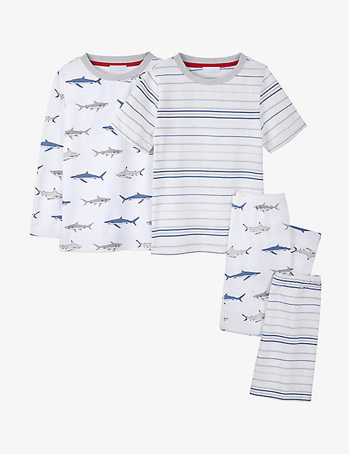 THE LITTLE WHITE COMPANY: Shark and stripe-print stretch-cotton pyjamas set of two 7-12 years