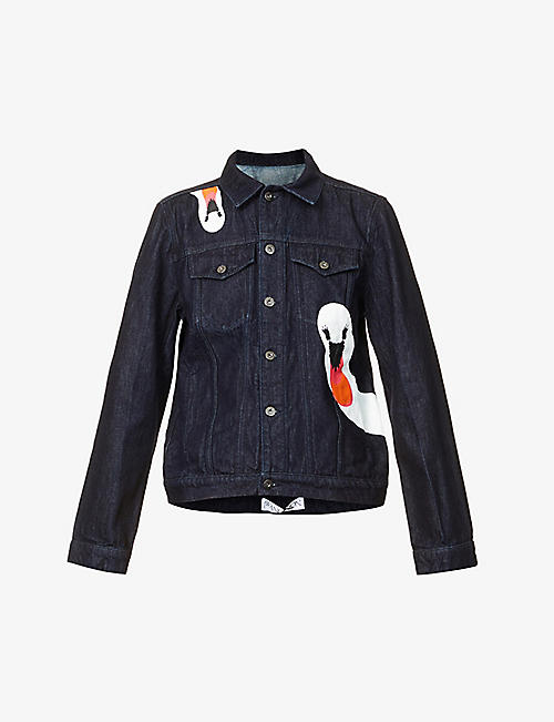 JW ANDERSON: Swan-embellished boxy-fit denim jacket