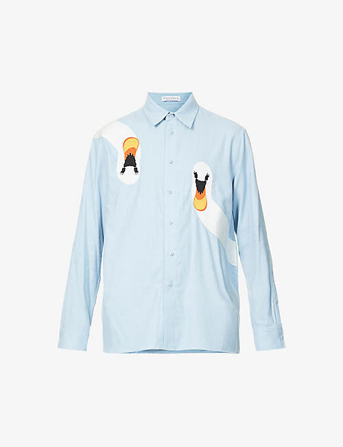 JW ANDERSON: Swan brand-embroidered relaxed-fit cotton shirt