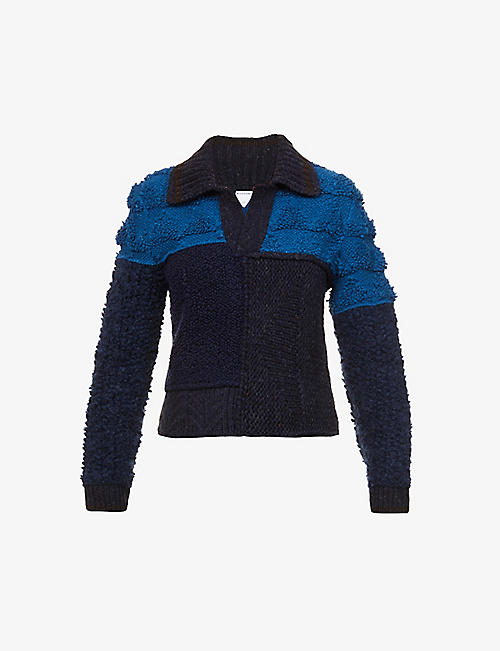 BOTTEGA VENETA: Patch-work collared wool-blend cardigan