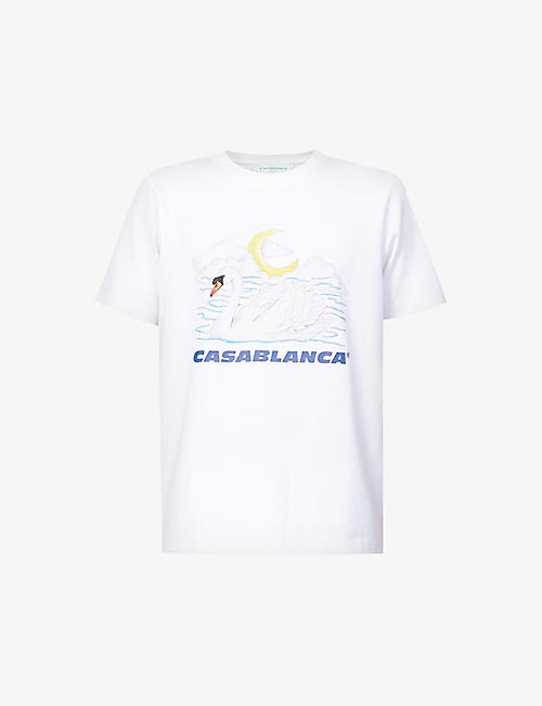 CASABLANCA: Swan 品牌印花平纹针织有机棉 T 恤