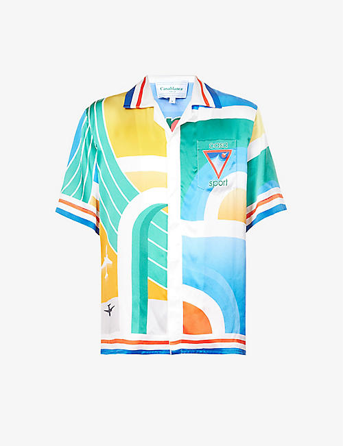 CASABLANCA: Sport geometric-print relaxed-fit silk shirt