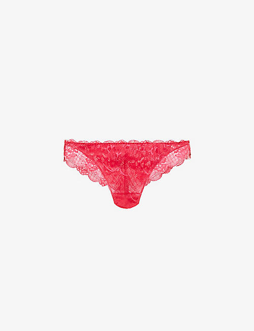 SIMONE PERELE: Reve floral-embroidered mid-rise stretch-lace briefs