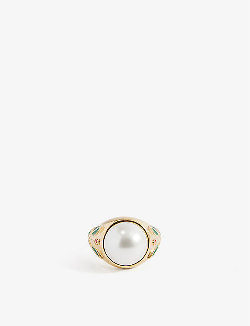 CASABLANCA: Tennis Club Icon 18ct yellow gold-plated brass and pearl ring