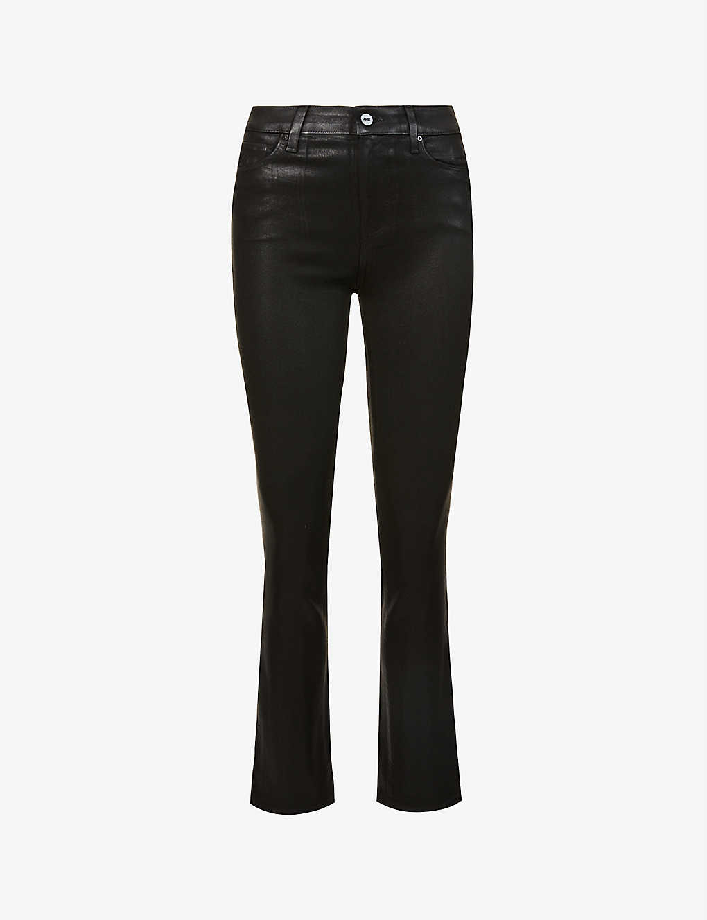 Shop Paige Cindy Straight-leg High-rise Rayon-blend Jeans In Black Fog Luxe Coating