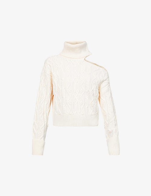 PAIGE: Raundi cut-out shoulder cable-knit wool-blend jumper