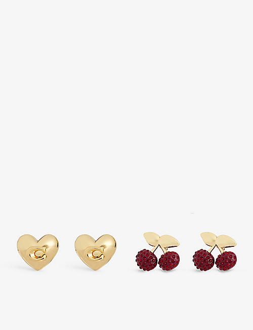 COACH: Cherry and Heart two pairs of brass earrings