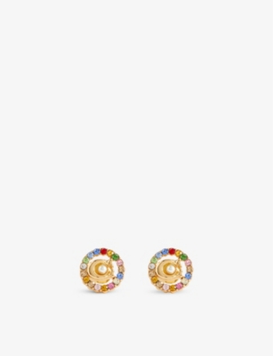COACH Gold-tone brass, glass and faux-pearl stud earrings