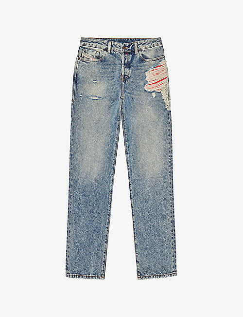 DIESEL: Distressed faded-wash regular-fit straight-leg cotton-blend jeans