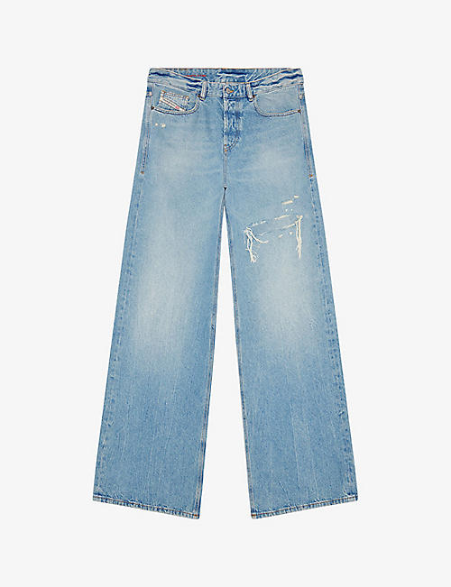 DIESEL: D-Rise distressed relaxed-fit wide-leg jeans