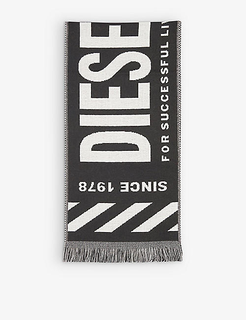 DIESEL: S-Bisc logo-woven wool-blend scarf