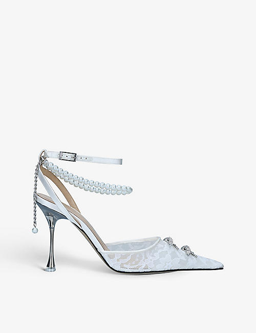 MACH & MACH: Matilda Lace 100 crystal-embellished leather and mesh heeled sandals