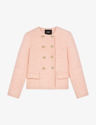 Maje Vosila Double-breasted Tweed Jacket In Pink | ModeSens