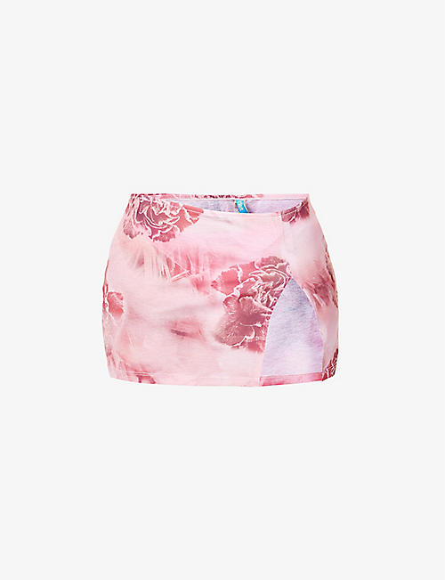 JADED LONDON: Floral-print low-waist woven mini skirt
