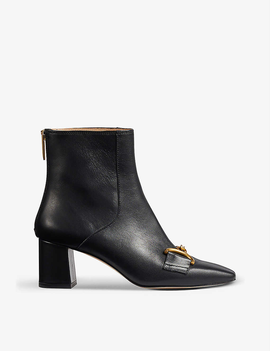 Lk Bennett Nadina Snaffle-detail Block-heel Leather Ankle Boots In Black