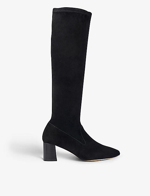 LK BENNETT: Davina block-heel stretch-suede knee-high boots