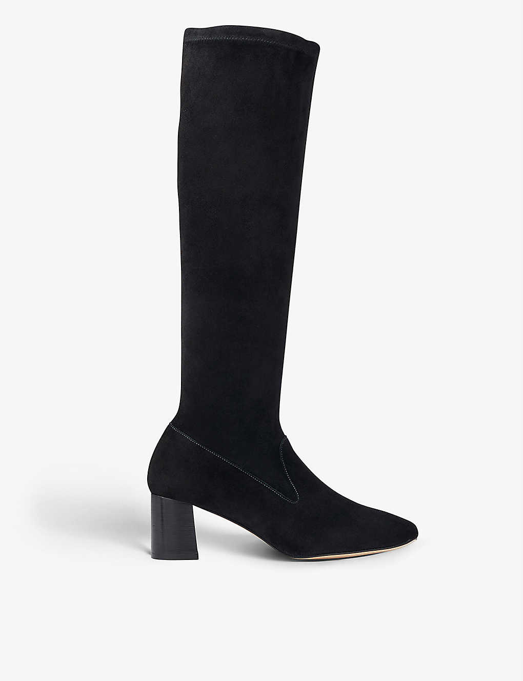 Lk Bennett Womens Bla-black Davina Block-heel Stretch-suede Knee-high Boots