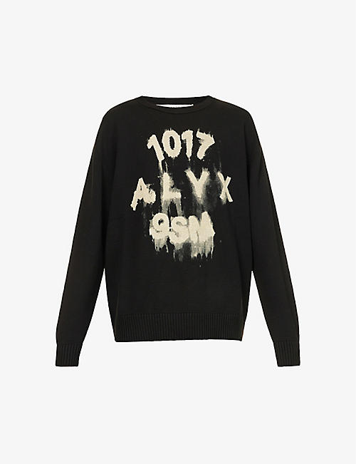 1017 ALYX 9SM: Distressed logo-print oversized-fit cotton-knit jumper