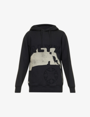 Distressed-print brand-appliqué cotton-blend hoody