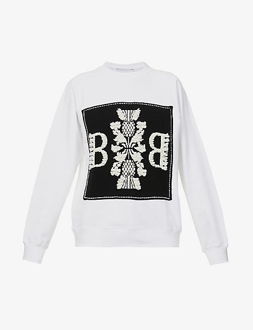BARRIE: Relaxed-fit logo knit-appliqué cotton sweatshirt